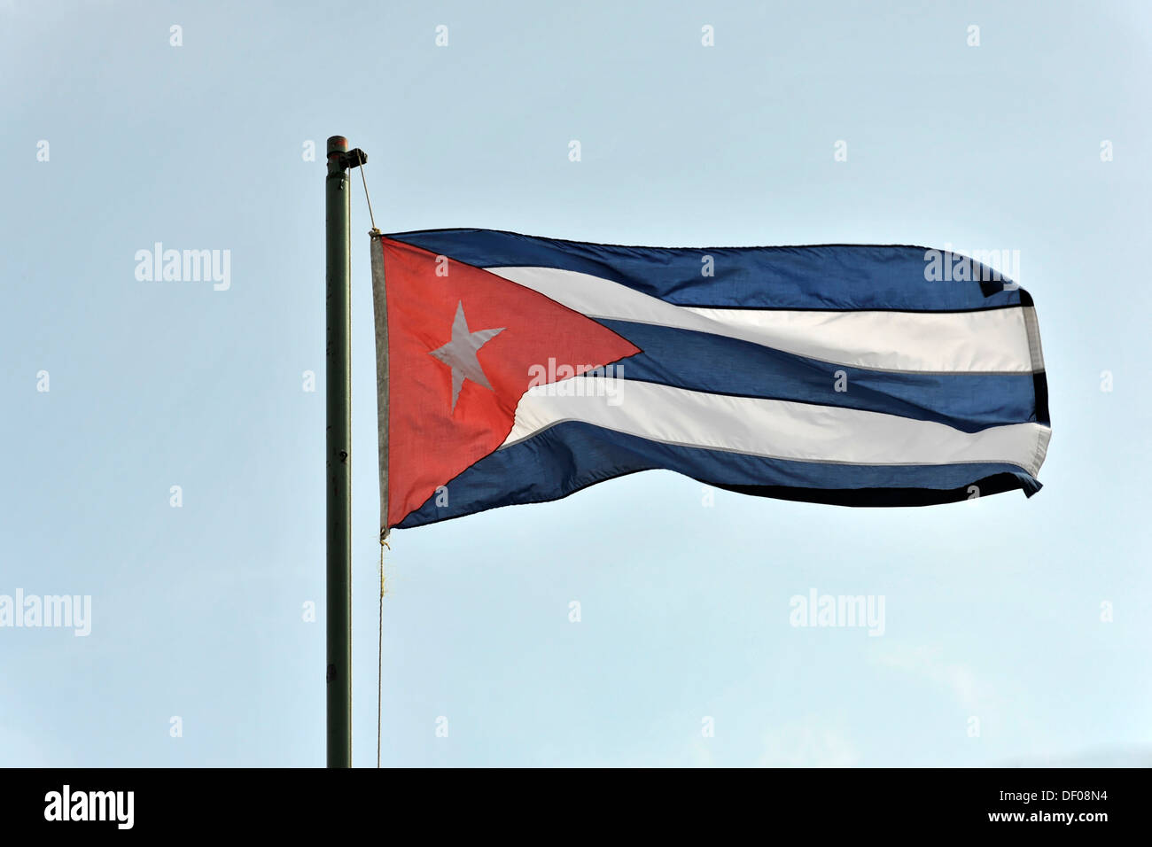 Cuban flag flying in the wind, Cuba Stock Photo