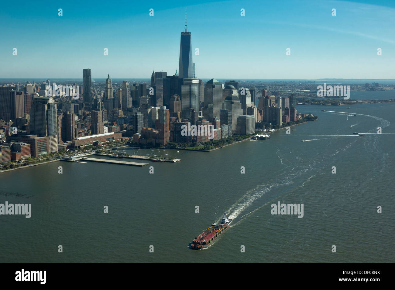 AERIAL DOWNTOWN SKYLINE HUDSON RIVER MANHATTAN NEW YORK CITY USA Stock ...