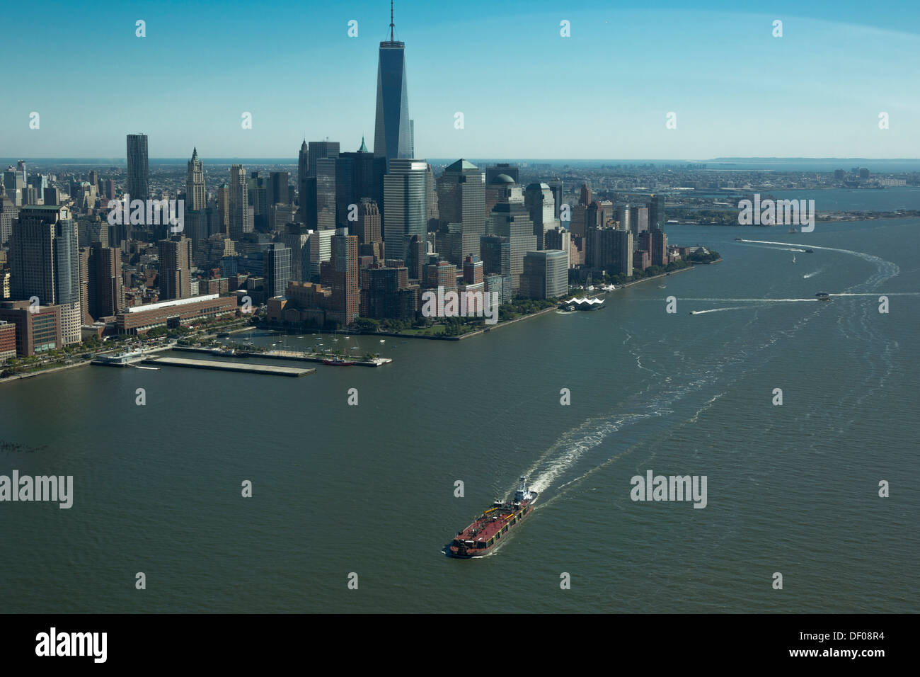 AERIAL DOWNTOWN SKYLINE HUDSON RIVER MANHATTAN NEW YORK CITY USA Stock ...