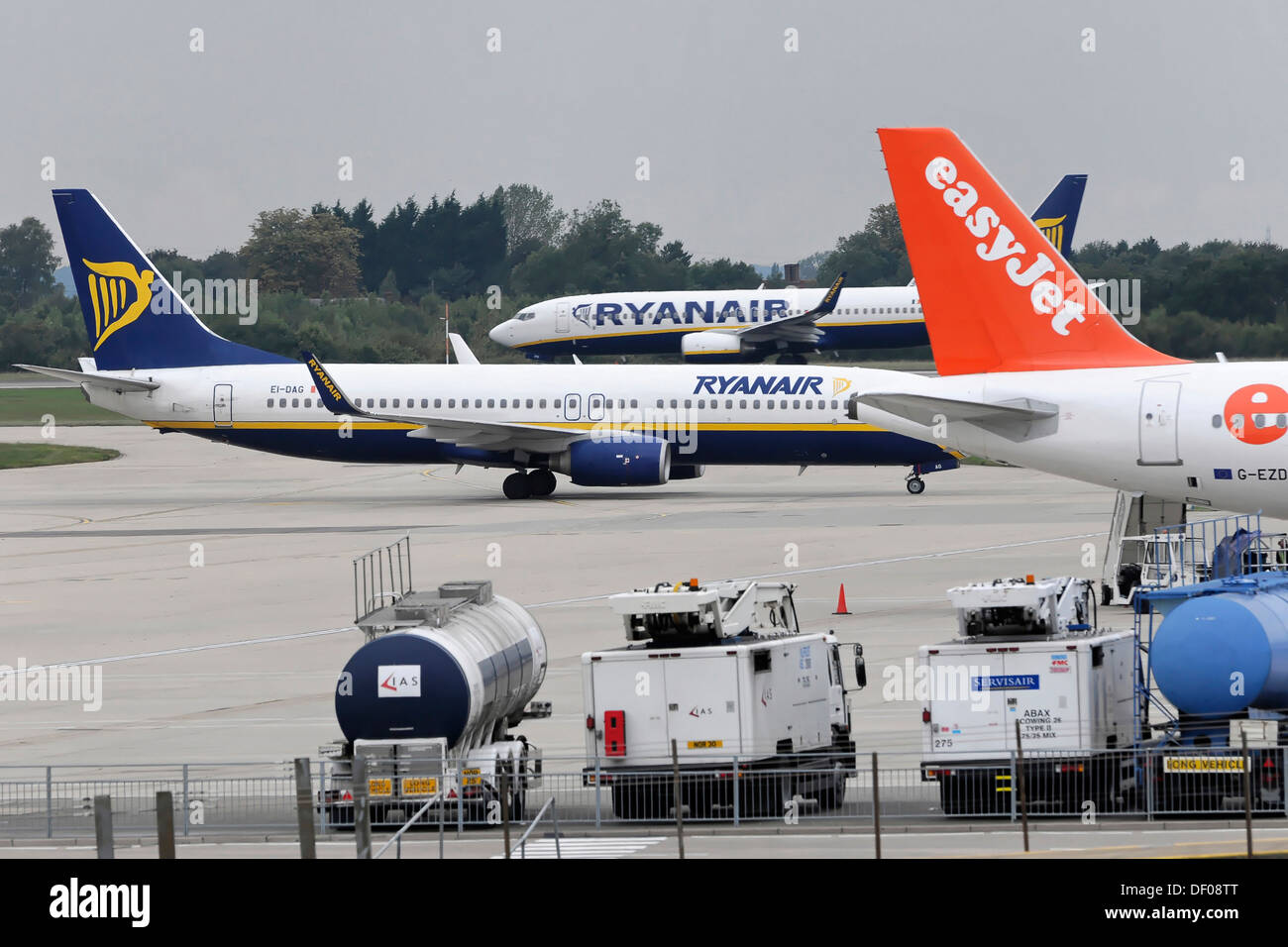Aircraft and runway, London Stansted Airport, London, England, United Kingdom, Europe Stock Photo