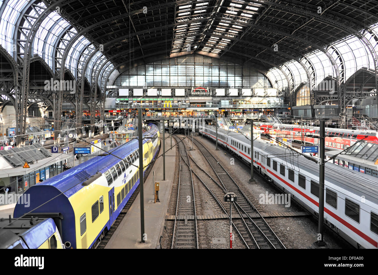 Trains, station concourse, main station, Hamburg Stock Photo