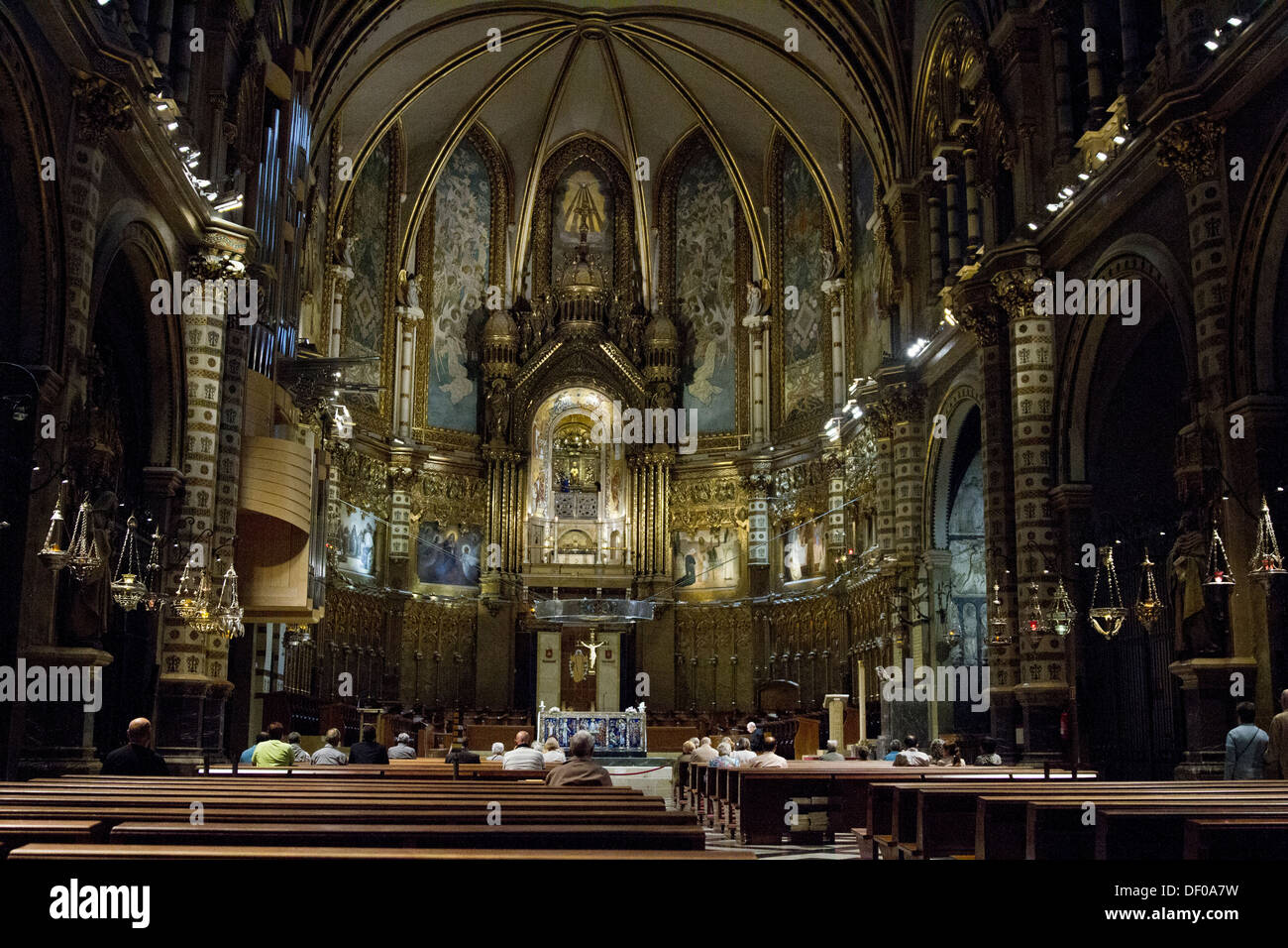 Inside a Gothic Cathedral in Barcelona Spain Stock Photo