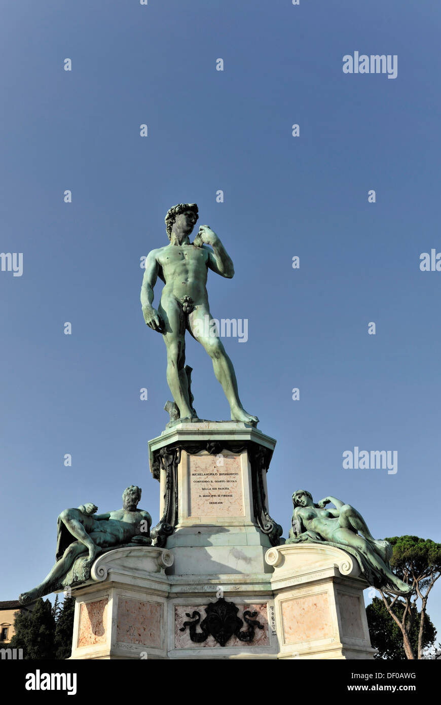 David statue, bronze replica, at the Piazzale Michelangelo square, Florence, Tuscany, Italy, Europe Stock Photo