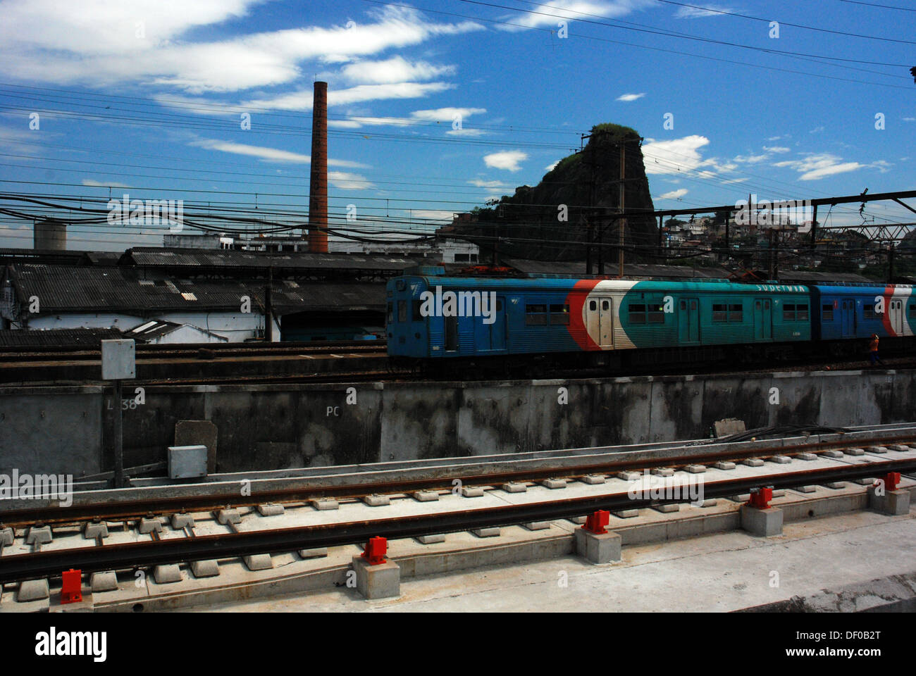 Rio de Janeiro railroad train and tracks daylight Stock Photo