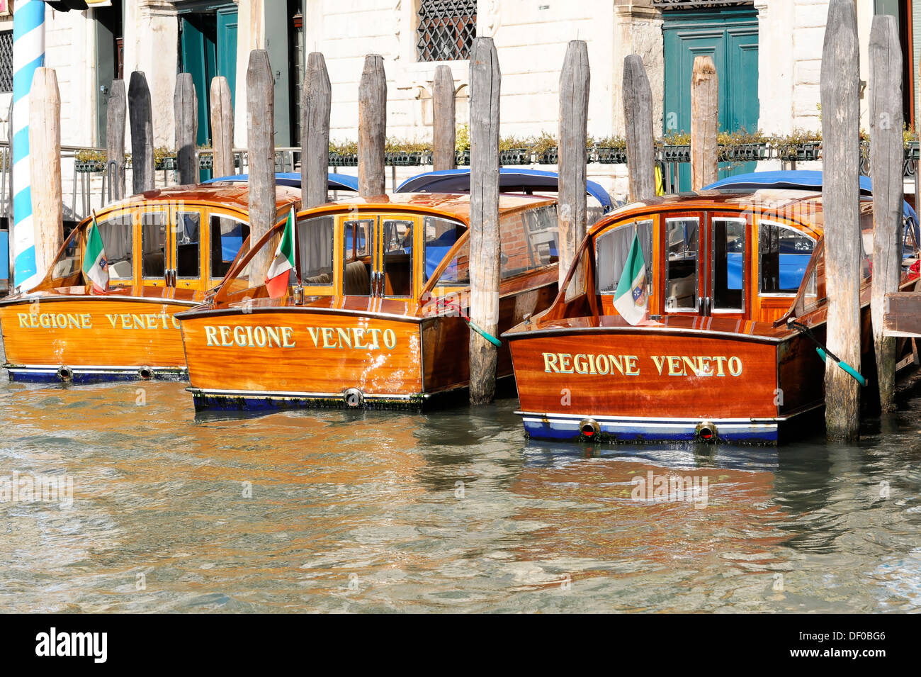 Berth for boats, Boote Regione Veneto, water taxis, Venice, Veneto, Italy, Europe Stock Photo