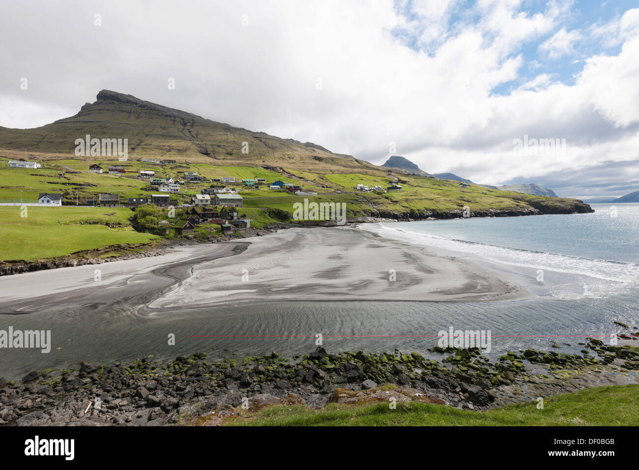 Community of Leynar with commons or community area, Streymoy Island, Faroe Islands, Denmark, Northern Europe, Europe Stock Photo