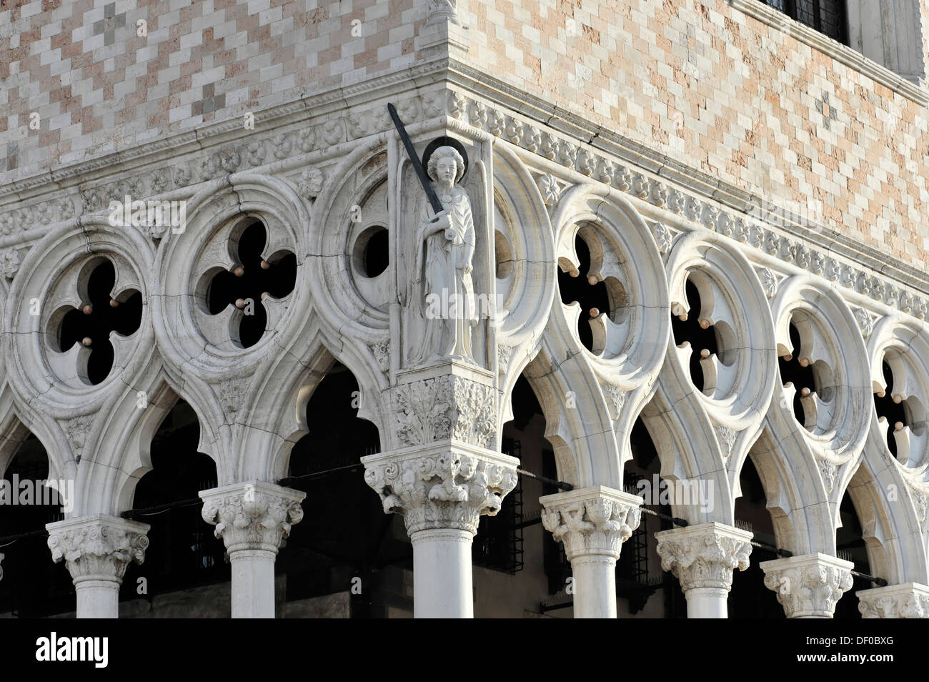 Gothic facade of the Palazzo Ducale palace, detailed view of the architecture, Piazza San Marco square, St. Mark's Square Stock Photo