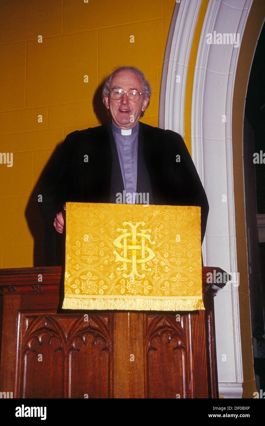 Methodist Church Minister Preaching At Pulpit Stock Photo