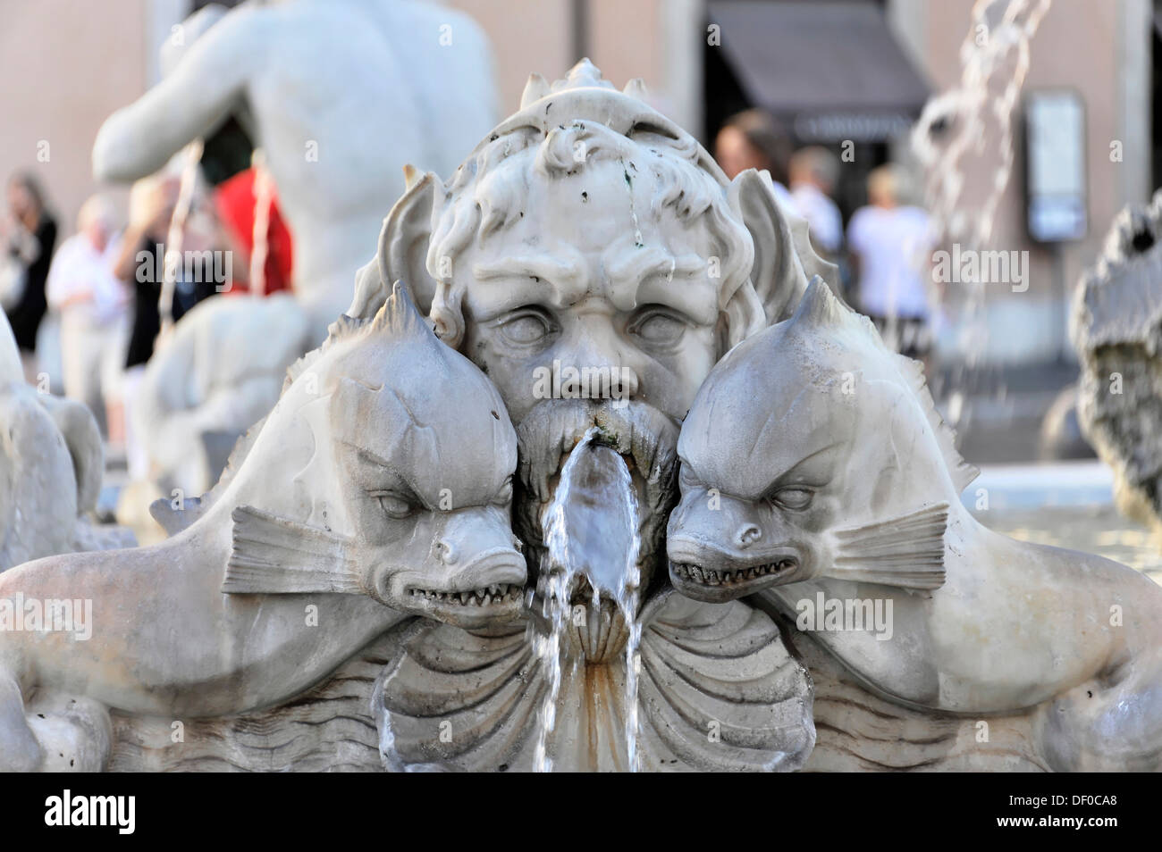 Fountain figure, sea creature with fish and Triton, Fontana del Moro, Moor Fountain, Piazza Navona, Rome, Lazio, Italy, Europe Stock Photo