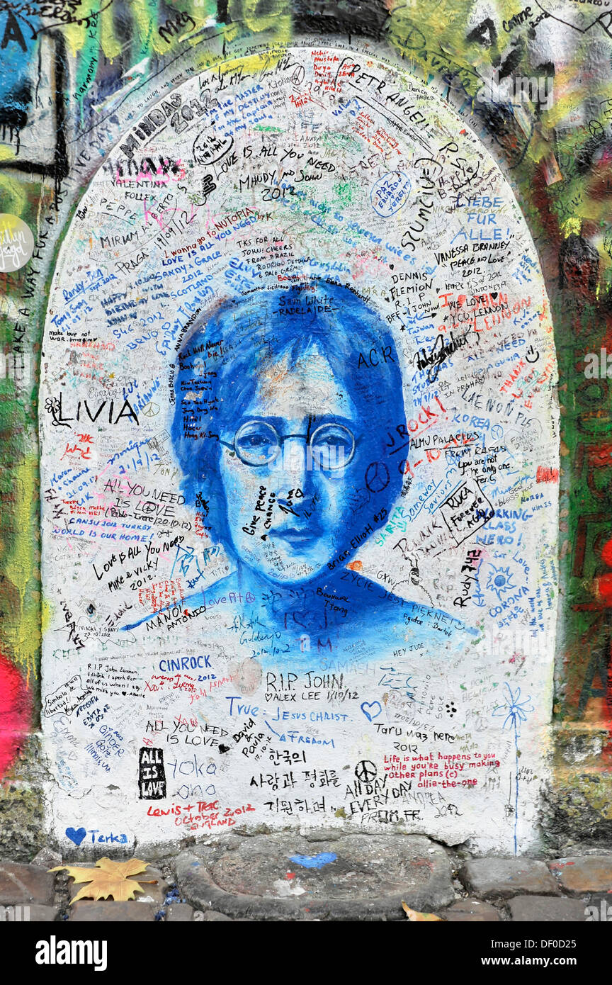 John Lennon wall, graffiti, Prague, Hlavní město Praha, Czech Republic Stock Photo