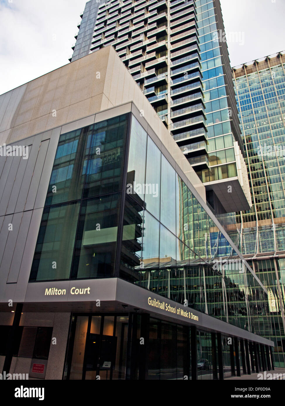 View of the Guildhall School of Music & Drama showing CityPoint and surrounding buildings,City of London, England,United Kingdom Stock Photo