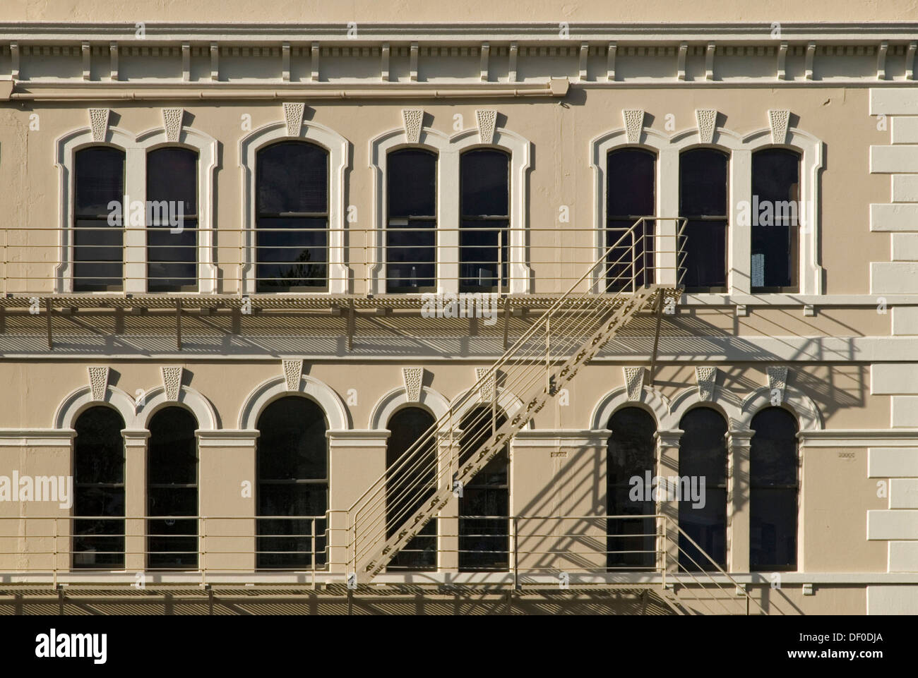 A fire ladder on a typical Victorian facade in downtown Dunedin, South Island, New Zealand Stock Photo