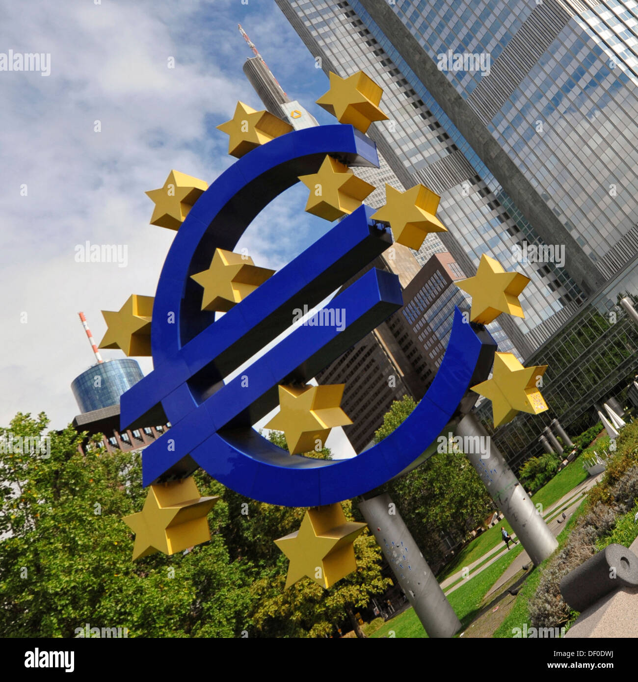 Euro symbol, European Central Bank, Frankfurt am Main, Hesse Stock Photo