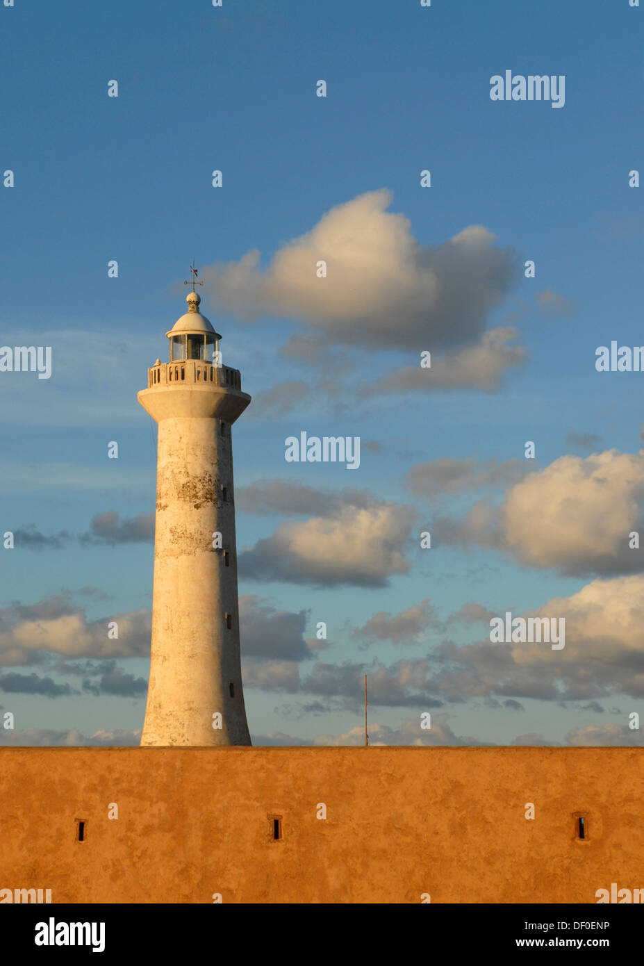 Clouds and blue sky above the lighthouse of Rabat, Phare de Rabat, at ...