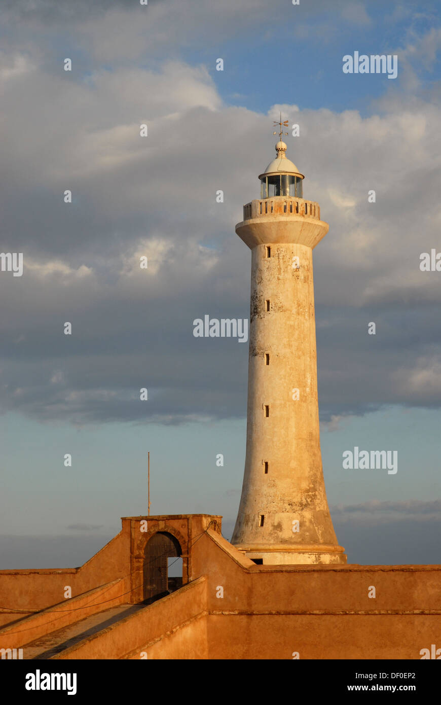 Clouds above the lighthouse of Rabat, Phare de Rabat, at the Atlantic ...