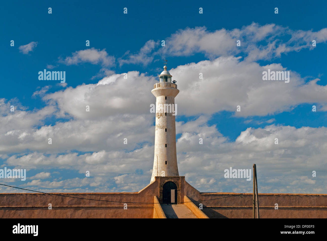 Clouds above the lighthouse of Rabat, Phare de Rabat, at the Atlantic ...