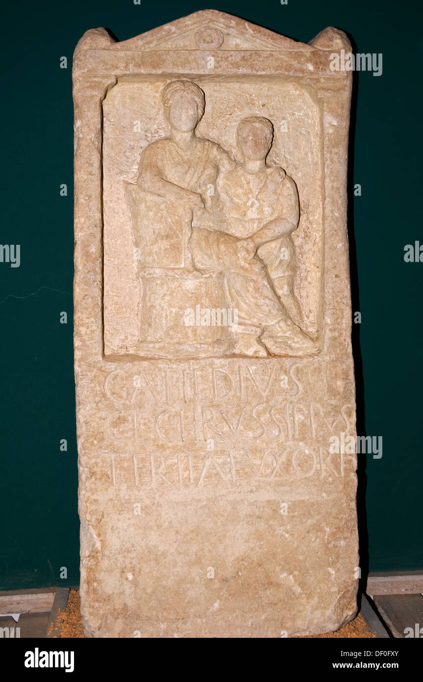 EUROPE, Albania, Durres, Archaeological Museum, Stele of Tertia(the tailor), 1st century AD Stock Photo
