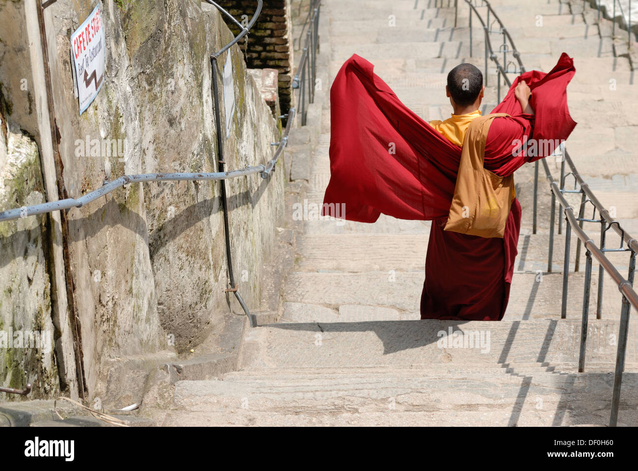 Monk in Swayambunath Temple, Kathmandu, Nepal, Asia Stock Photo