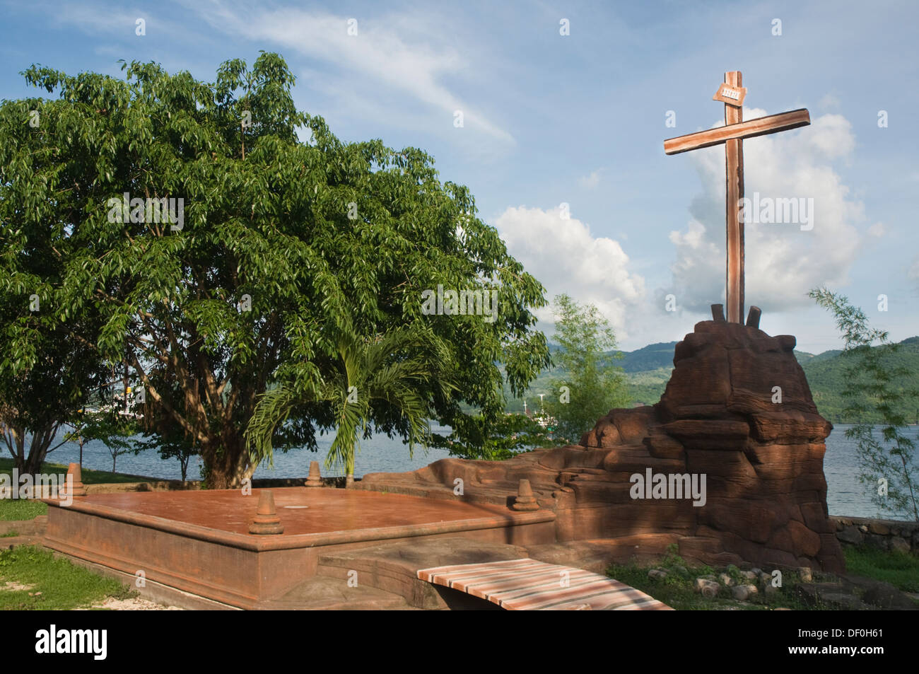INDONESIA, Flores, Larantuka, large cross at shrine Stock Photo
