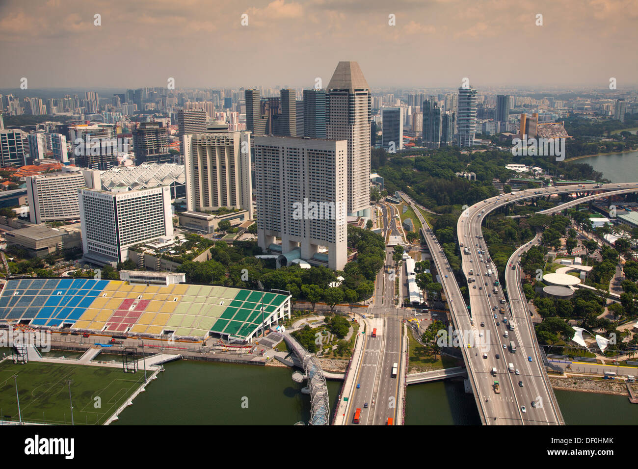 Singapore skyscrapers city state Asia financial centers power skyline bay modern soccer symbols trade money destination trade Stock Photo