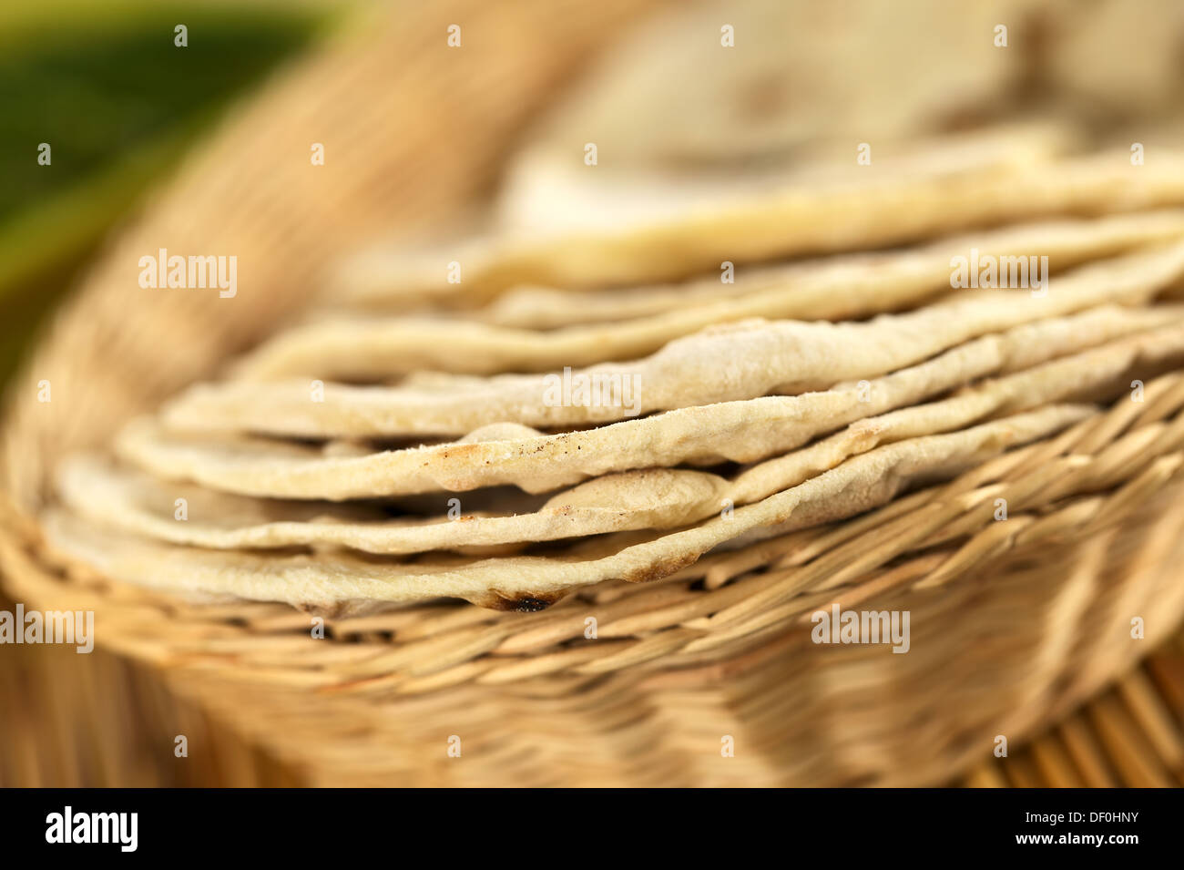 Indian flatbread called chapati in basket (Selective Focus, Focus on