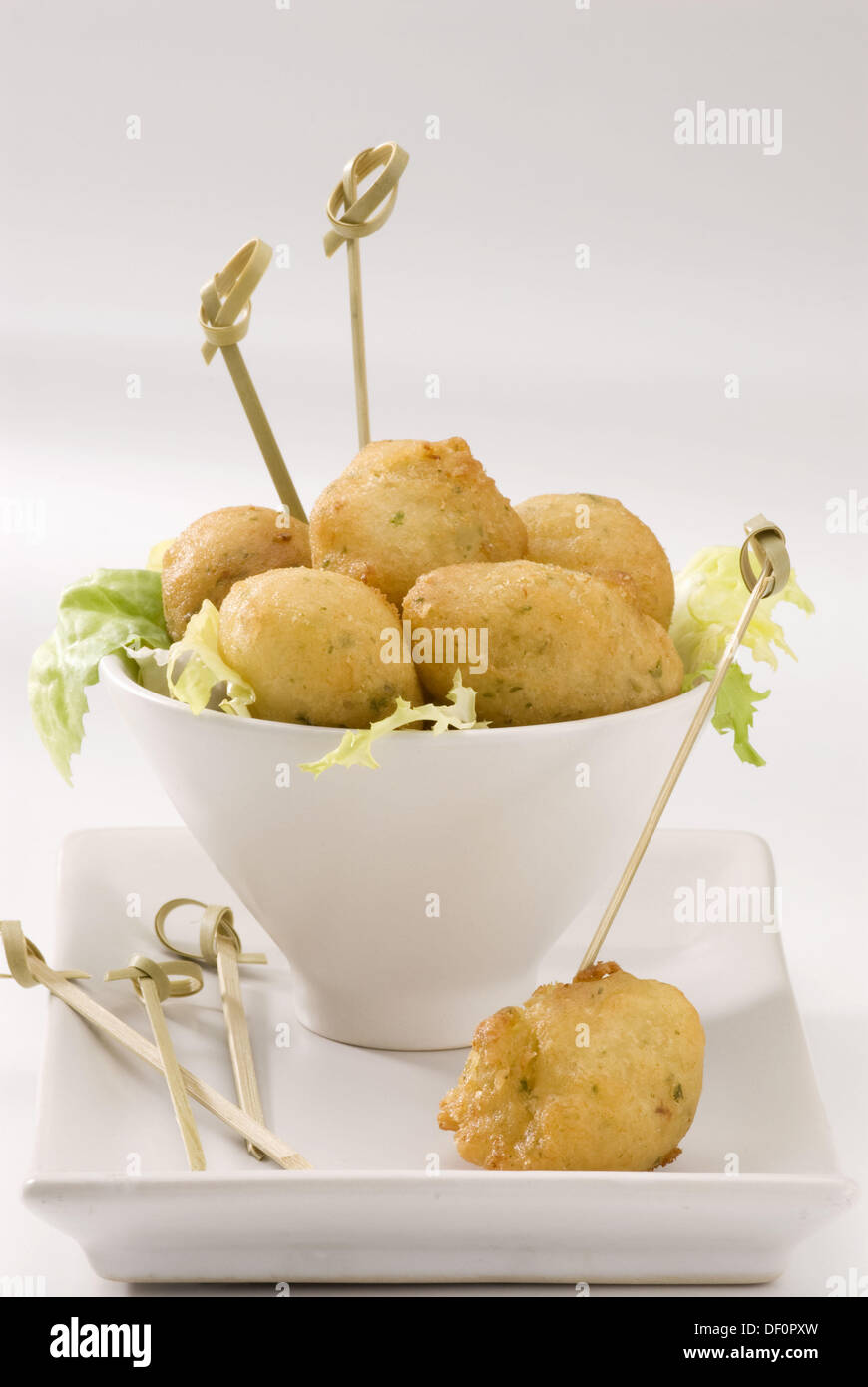Spanish Cuisine Buñuelos de bacalao Salt cod fritters Stock Photo Alamy