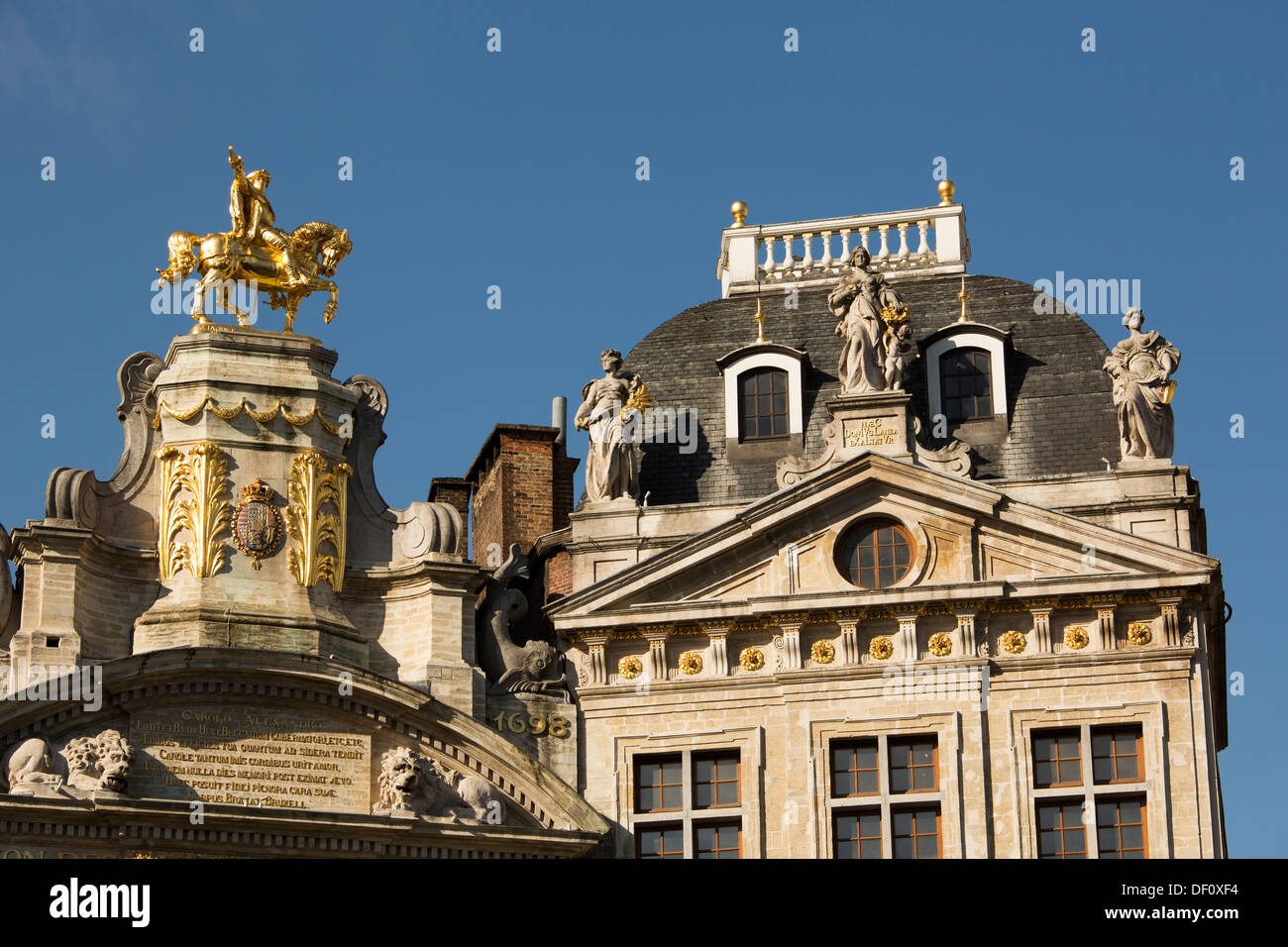 The facades of various guildhouses standing in the Grand Place in Brussels Stock Photo