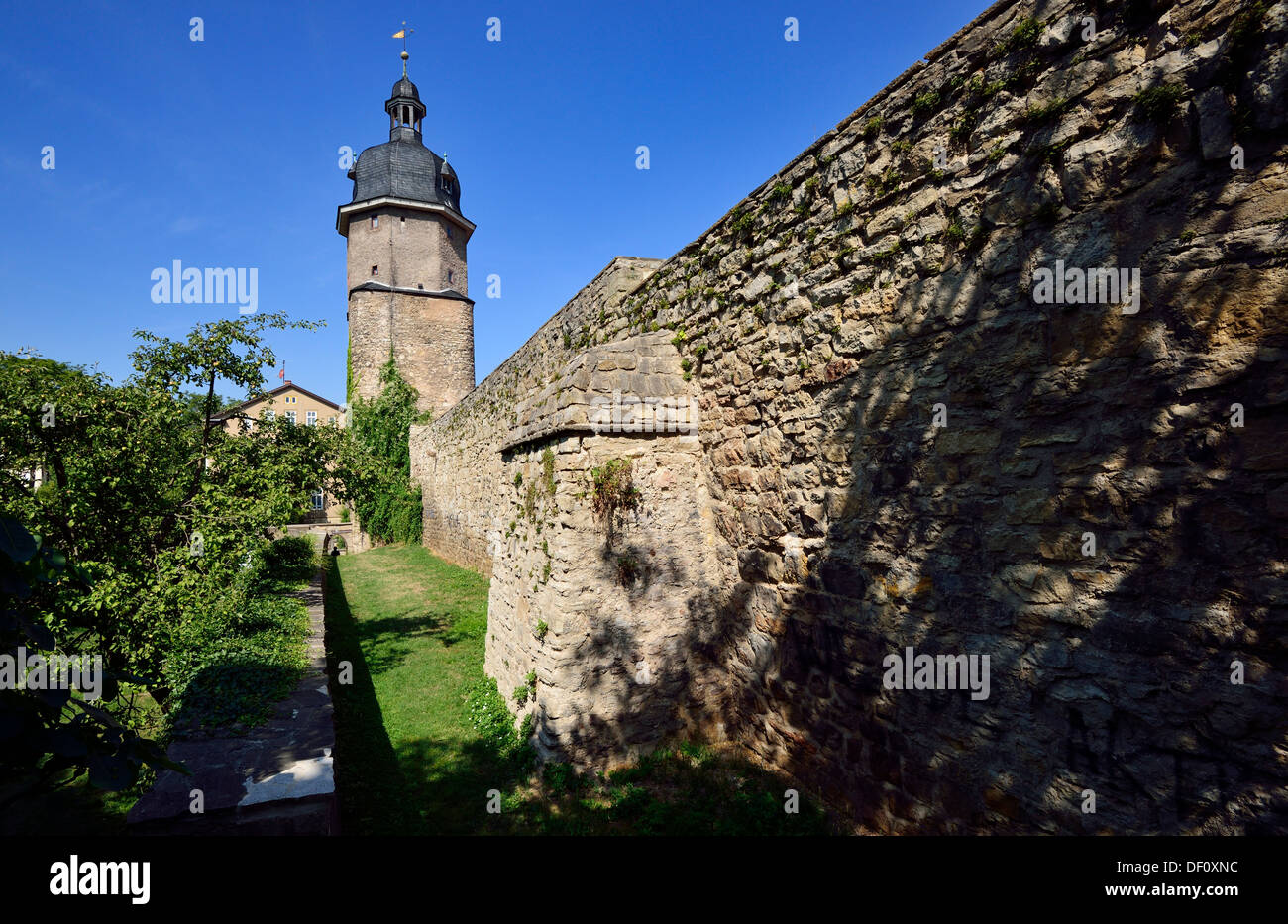 Town wall and new gate tower, Thuringia, Arnstadt, Stadtmauer und Neutorturm, Thueringen Stock Photo