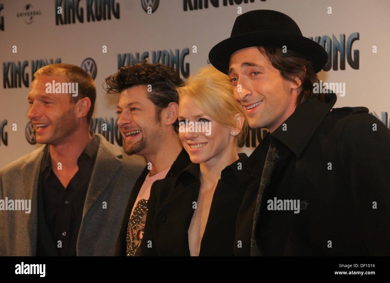 Thomas Kretschmann, Andy Serkis, Naomi Watts and Adrien Brody (l-r) at the European premiere of 'King Kong' in Berlin on the 7th of December in 2005. Stock Photo