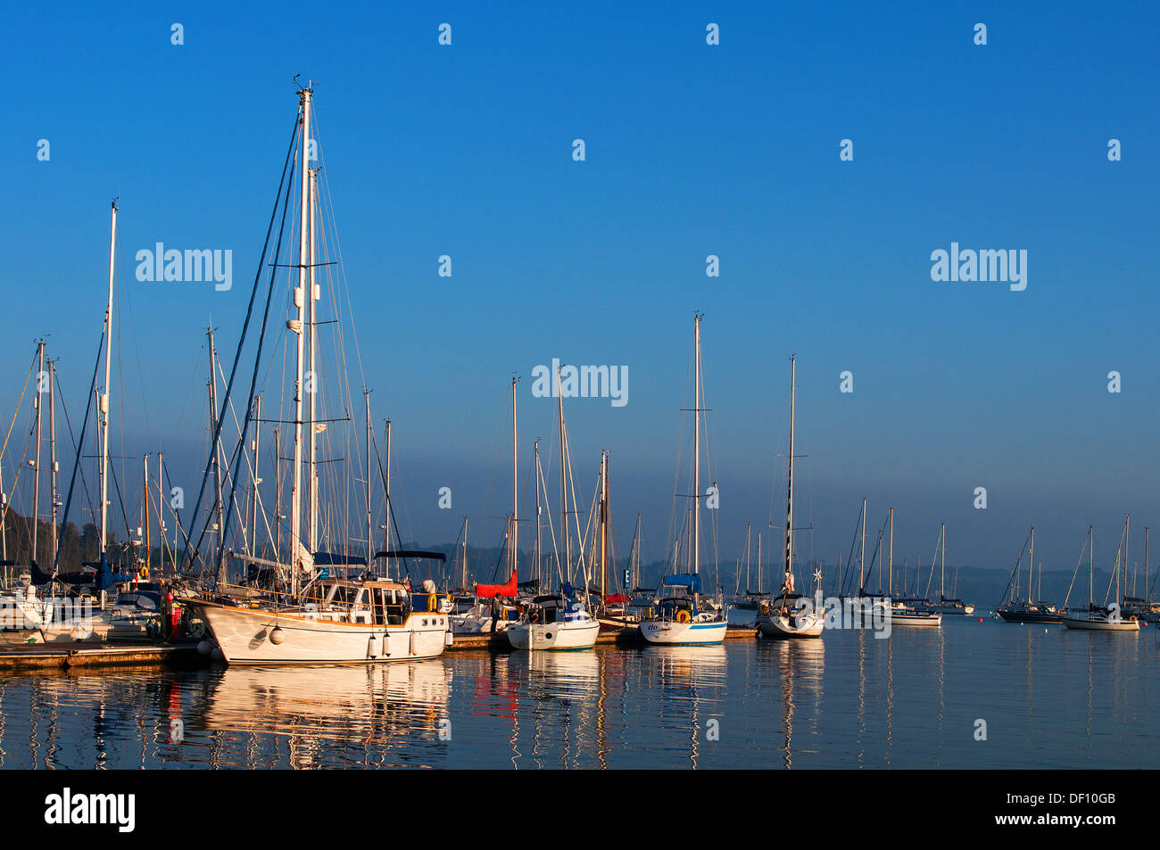 Yachts moored at Mylor harbour near Falmouth in Cornwall, UK Stock Photo