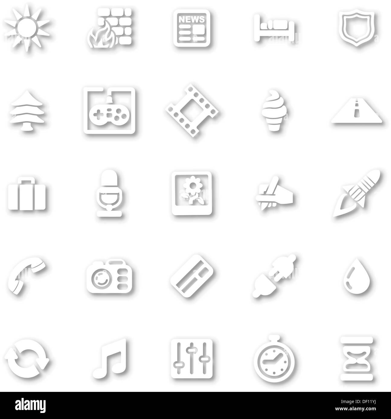 A white minimalist style cutout icon set with drop shadows for all your ...