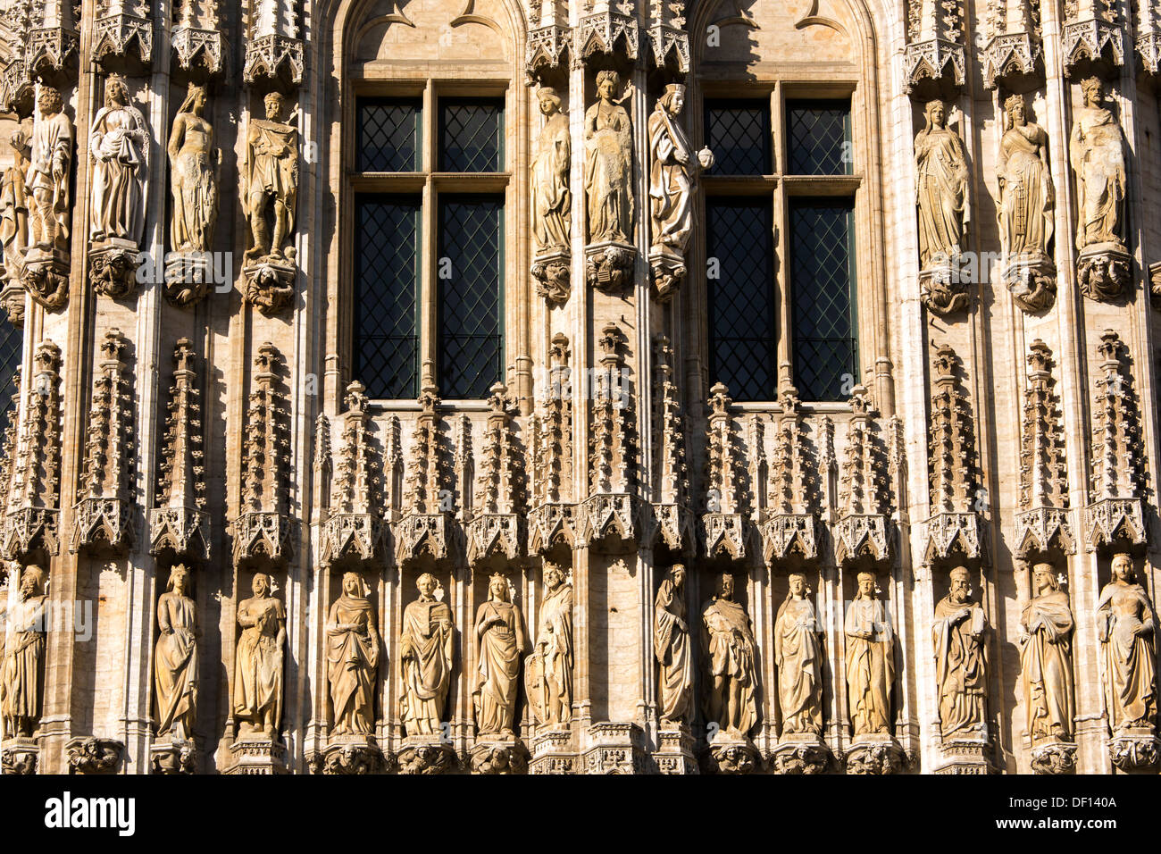 The ornate facade with its many sculptures of the Hotel de Ville in Brussels. Stock Photo