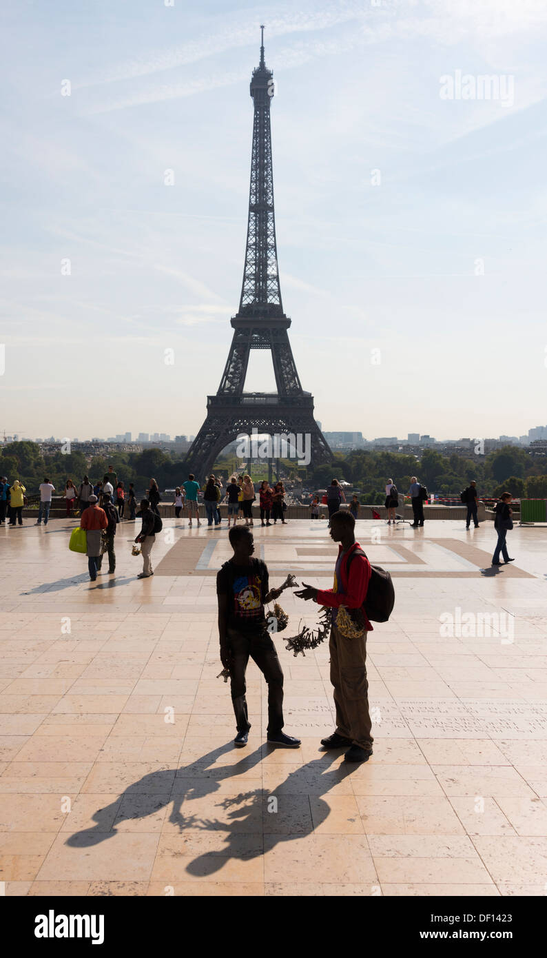 Street vendors selling models of the Eiffel Tour at the Trocadero, Paris, France Stock Photo