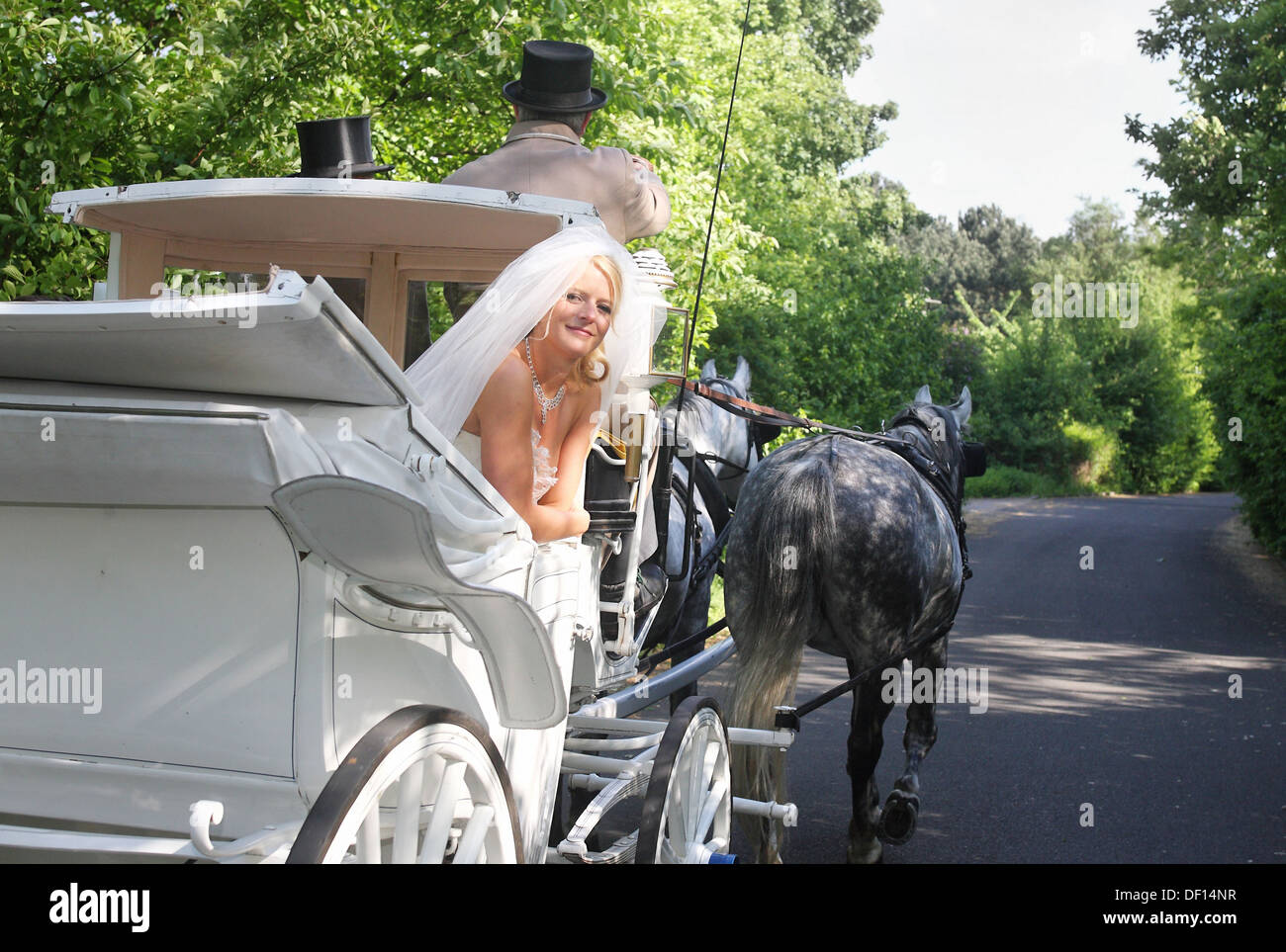 Berlin, Germany, Bride in a Wedding Carriage Stock Photo