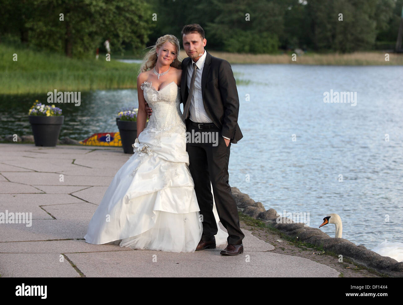 Berlin, Germany, bridal couple at the sea Stock Photo