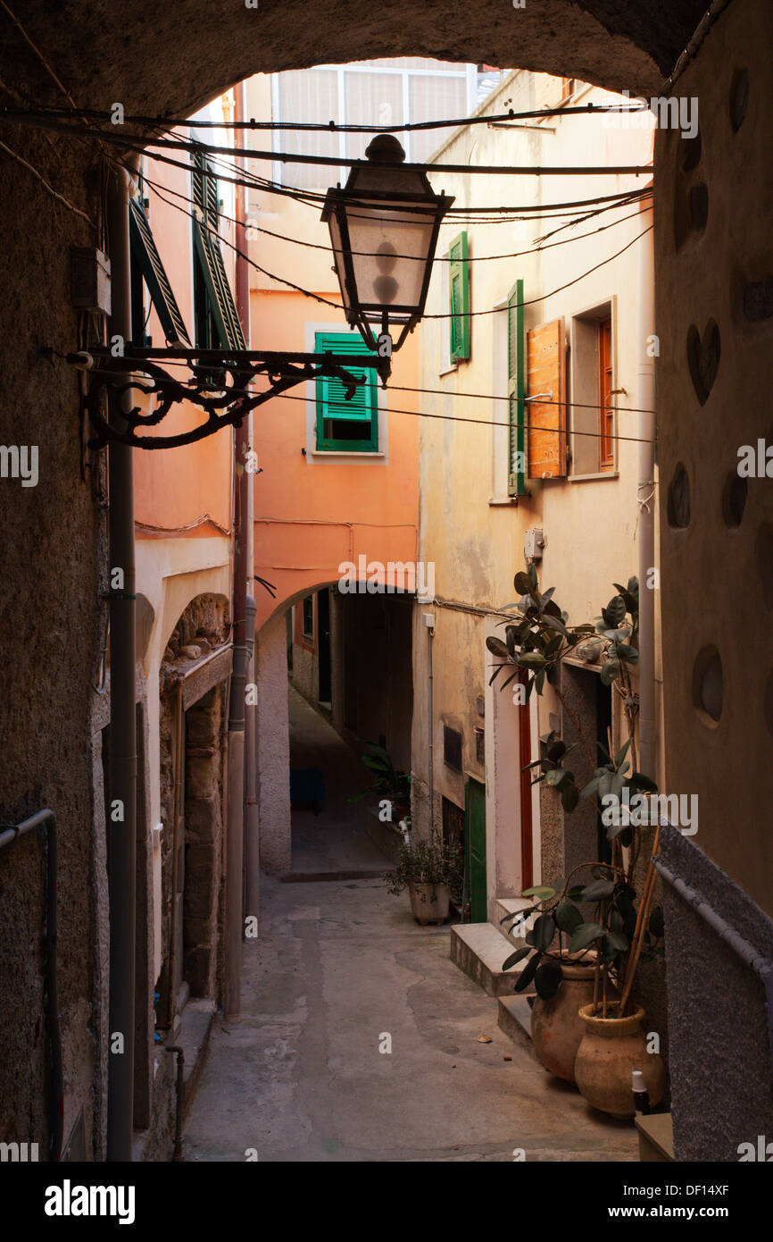 Quiet Alleyway in Riomaggiore Cinque Terre Liguria Italy Stock Photo
