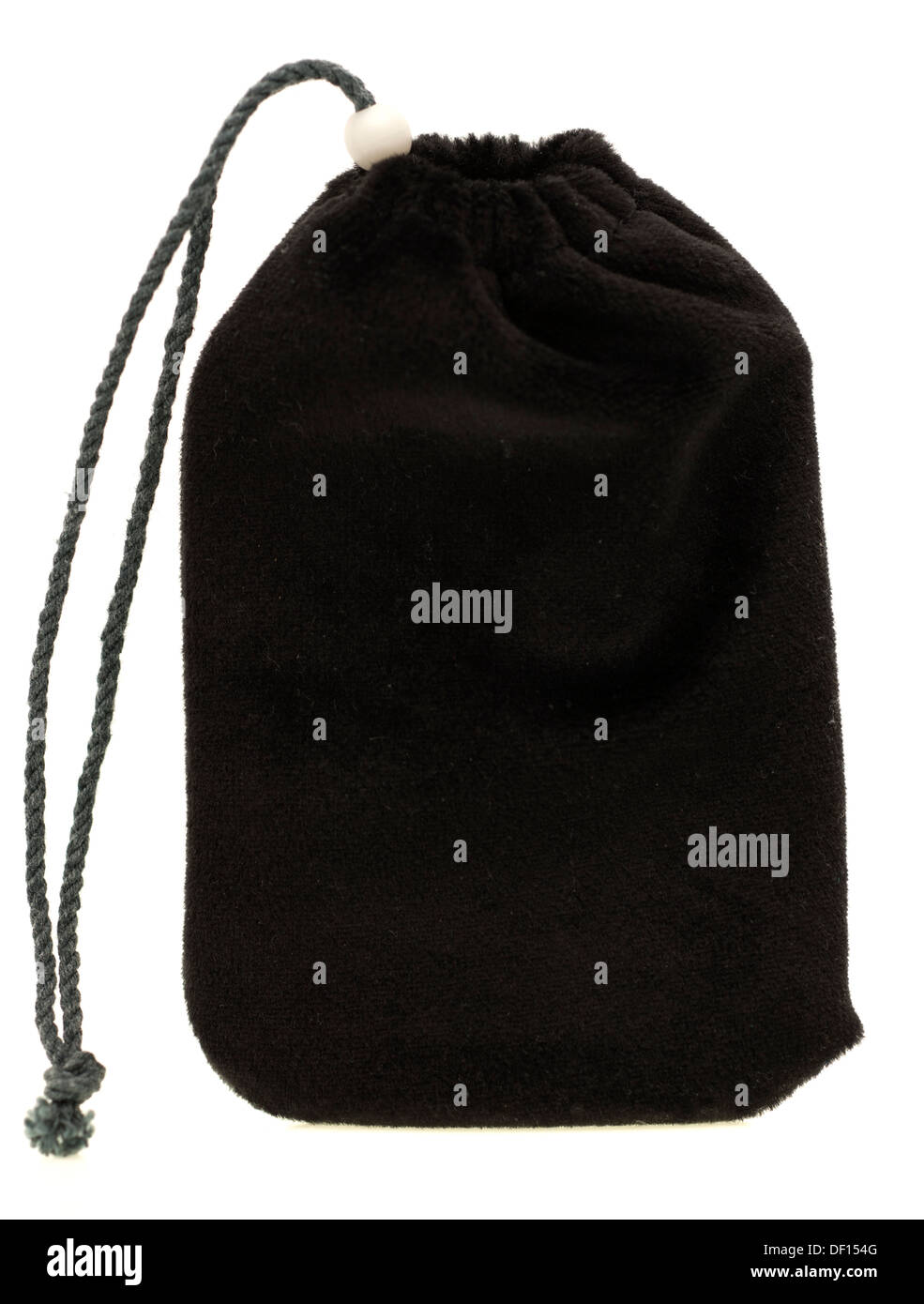Velvet touch black cloth drawstring bag Stock Photo