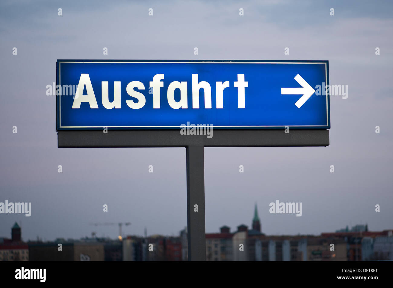 Berlin, Germany, exit sign at the parking deck of the Gesundbrunnen Center Stock Photo