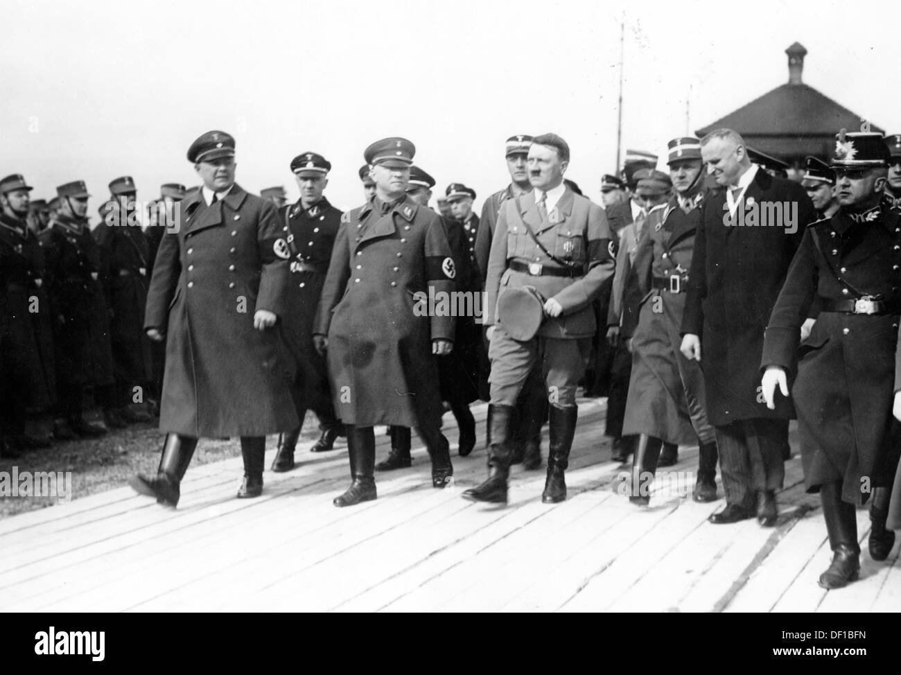 The image from the Nazi Propaganda! shows Adolf Hitler on the occasion of the cornerstone laying ceremony for the Richard Wagner Memorial in Leipzig, Germany, 6 March 1934. Fotoarchiv für Zeitgeschichte Stock Photo
