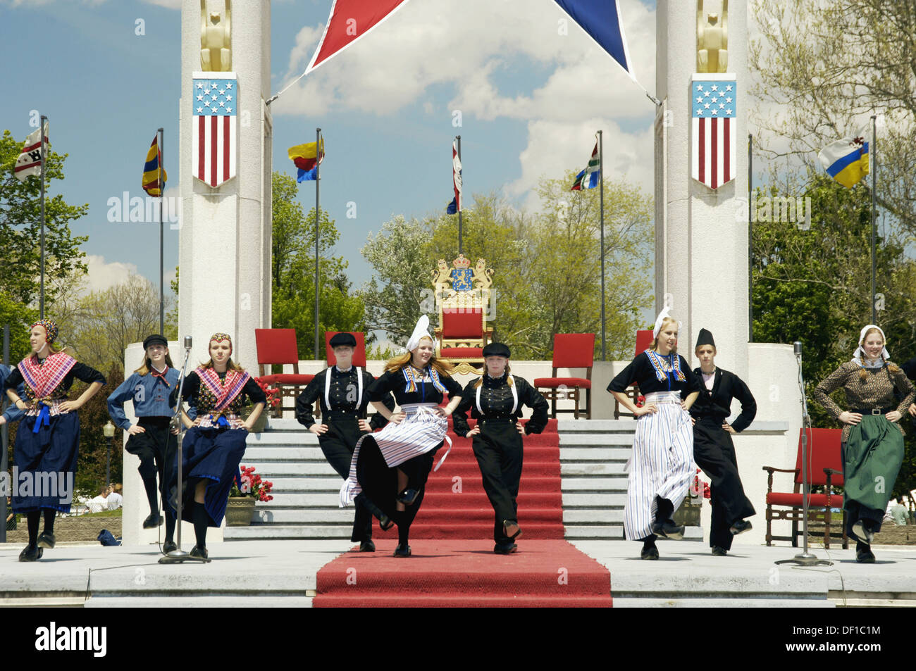 Dutch dancers on stage at Tulip Time in Pella, Iowa, USA Stock Photo