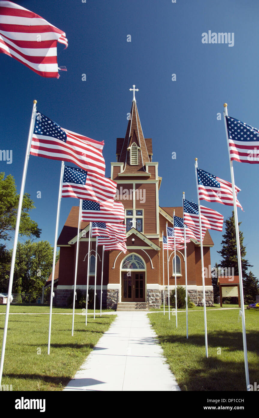 Church with flags hi-res stock photography and images - Alamy