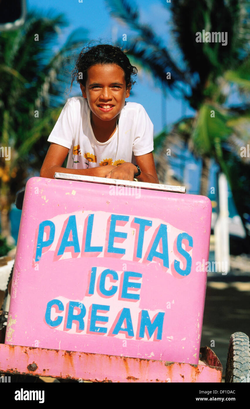 Ice cream street seller. Belize Stock Photo