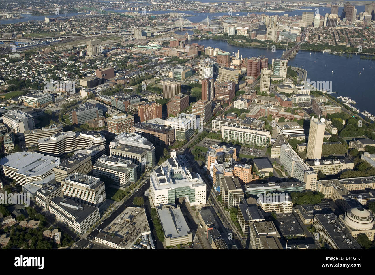 Aerial view. Kendall Square, Cambridge, Massachusetts (USA) towards