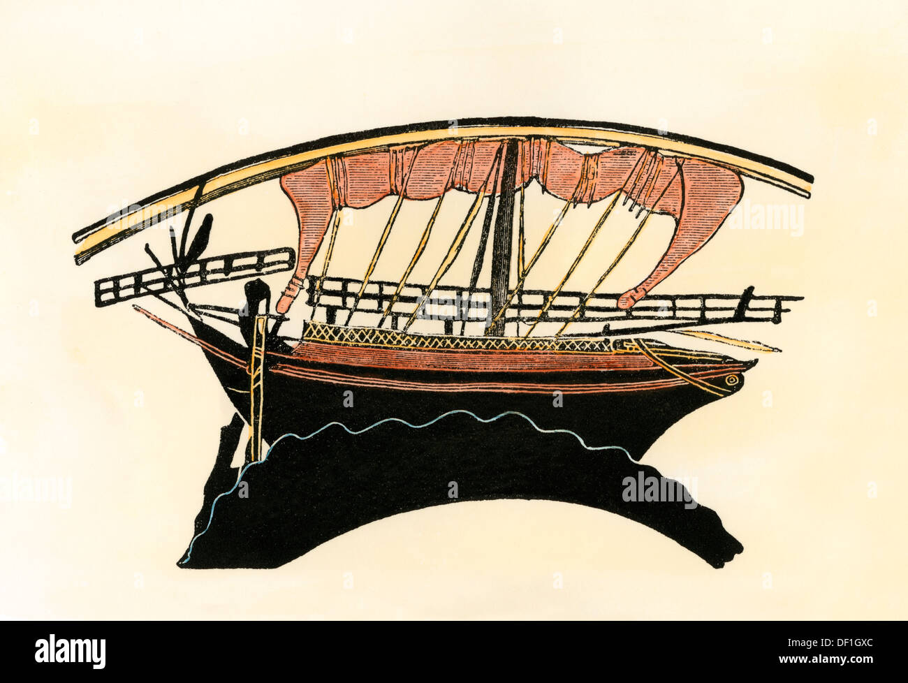 Merchant-ship of Athens, about 500 BC. Hand-colored woodcut Stock Photo