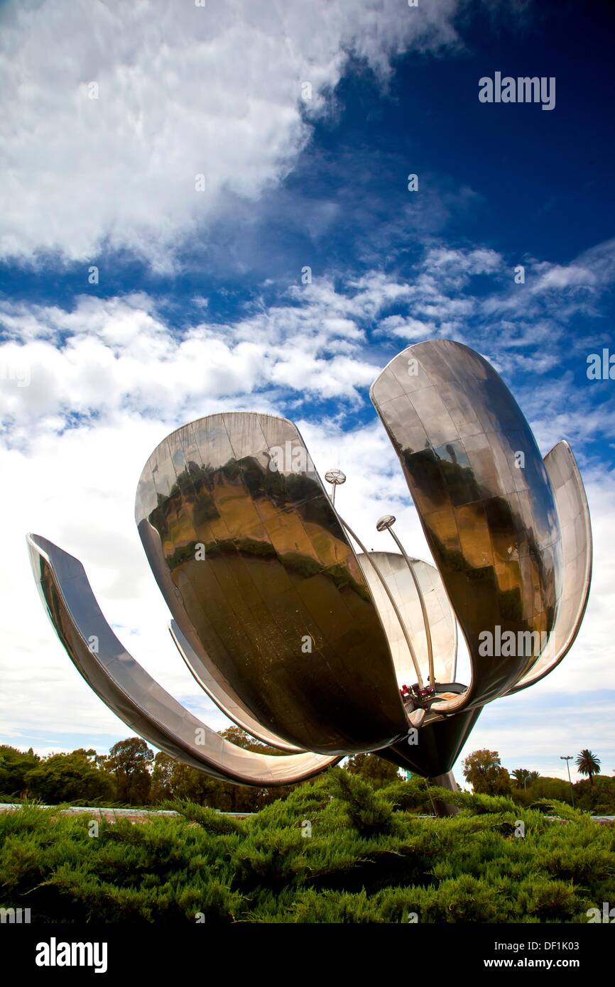 Giant metal water lily flower opens and closes each day at sunset