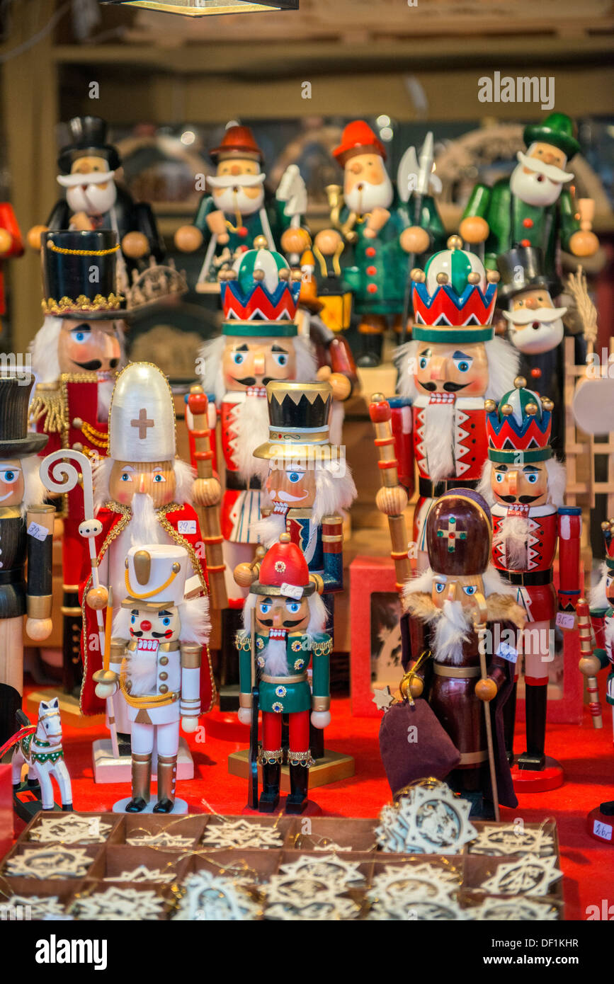 Nutcrackers and smokers at Christmas Market, Nuremberg, Germany Stock