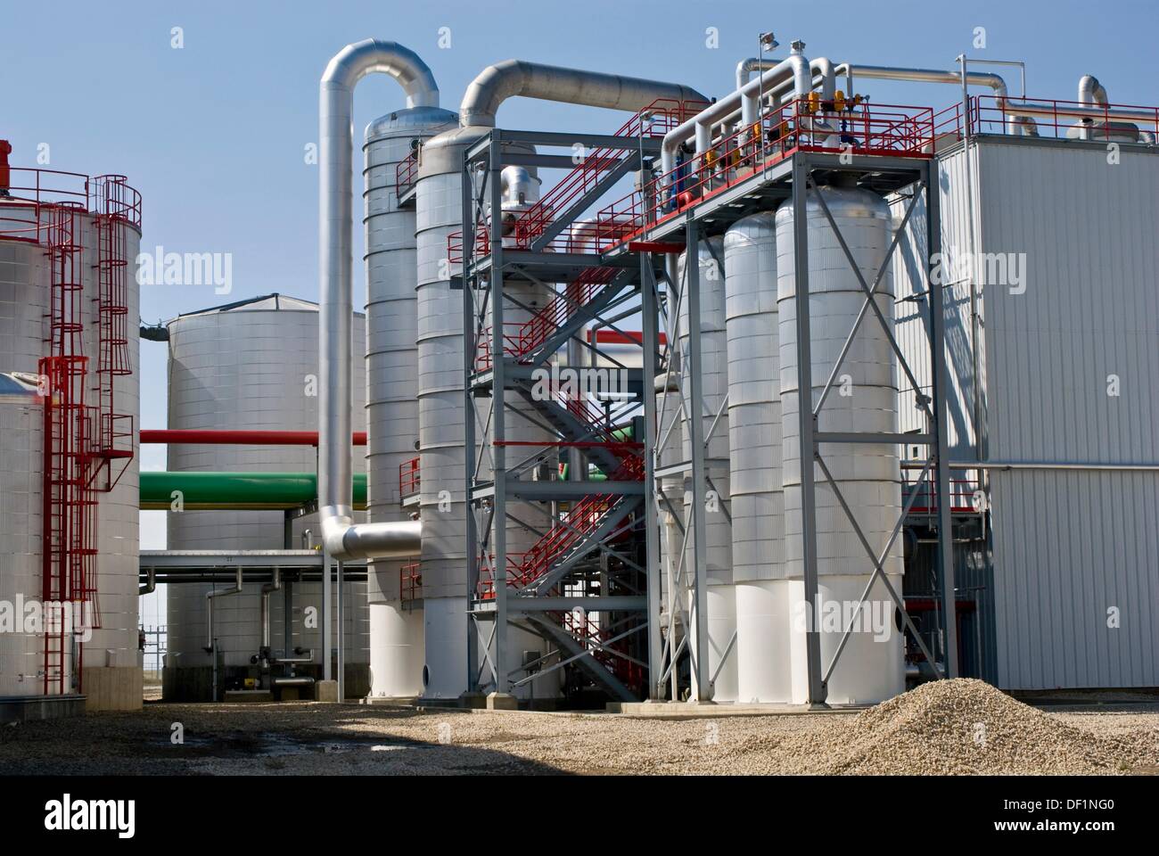 Ethanol plant distillation process equipment showing beer column Stock
