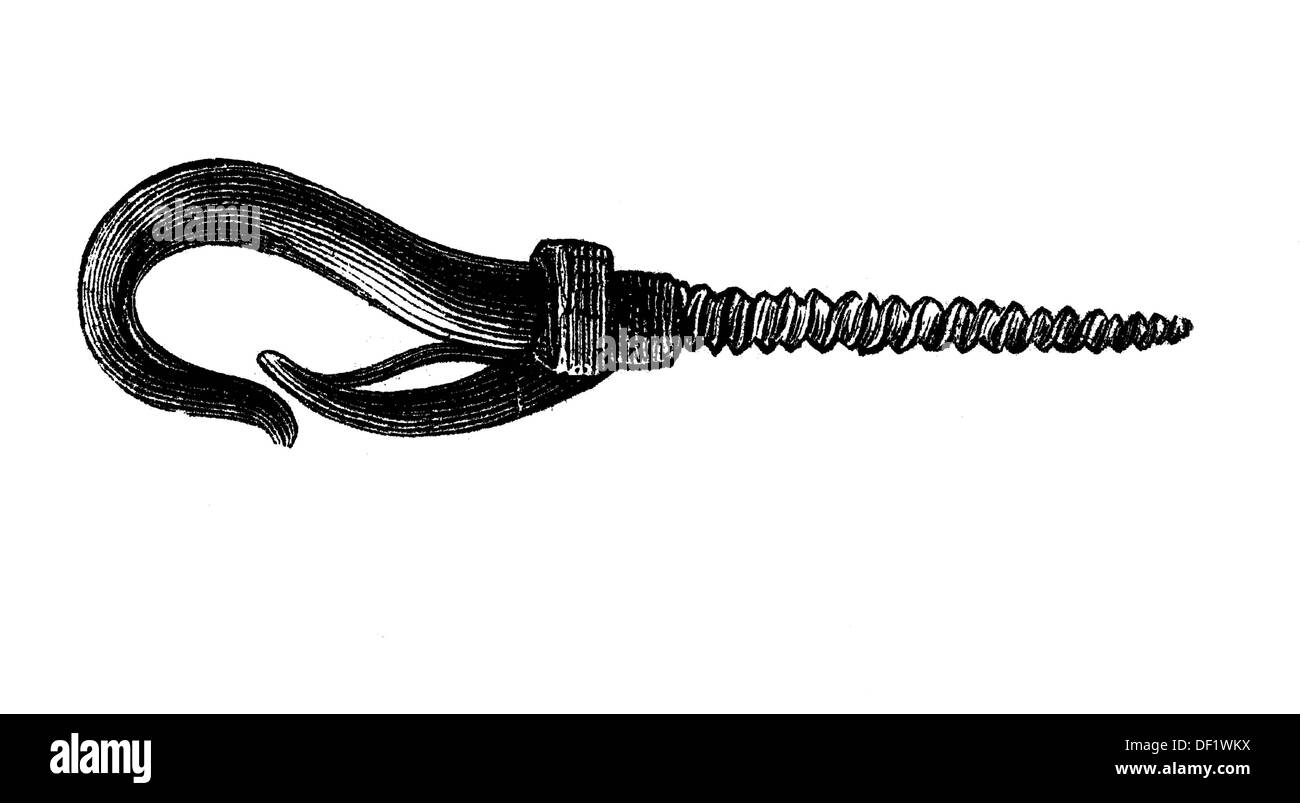 Instruments of torture: Witch hook, woodcut from 1864 Stock Photo