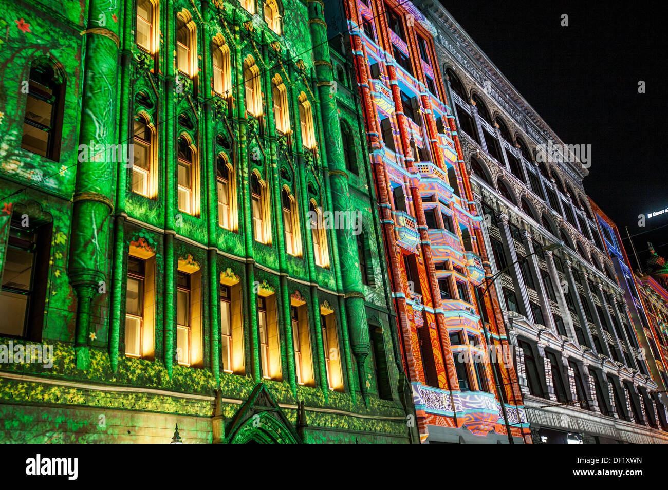 Melbourne Australia white nights / night festival in the city center. building projections. Stock Photo