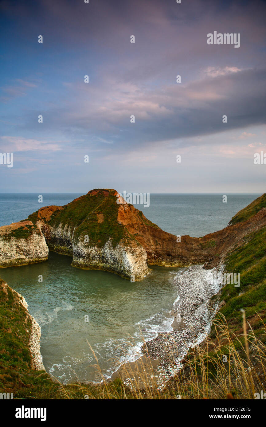 Sea view of High Stacks Arch The Drinking Dinosaur chalk cliffs from